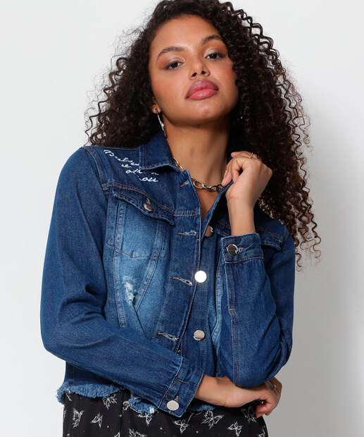 Jaqueta Feminina Destroyed Estampada Zune Jeans 