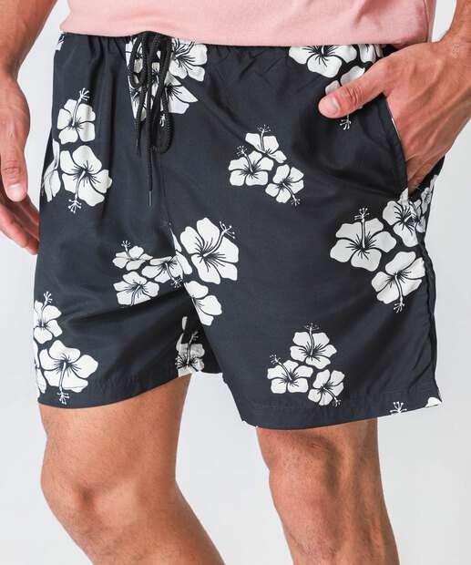 Bermuda Masculina Estampa Flores Surf Marisa Preto