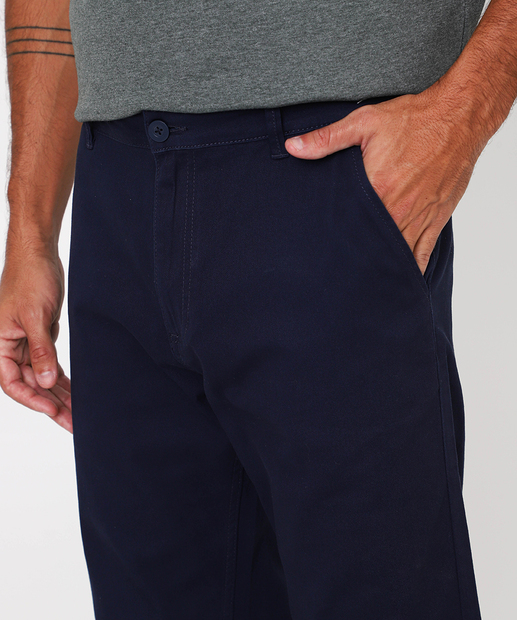 Calça Masculina Slim Sarja Chino Bolsos Marisa Azul