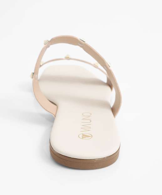 Rasteirinha Feminina Tiras Tachas Via Uno Off White