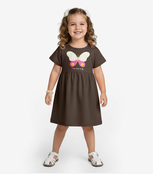 Vestido Infantil em Molecotton Select Marrom