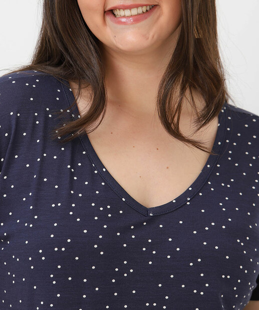 Blusa Plus Size Feminina Estampa Poá Marisa Azul