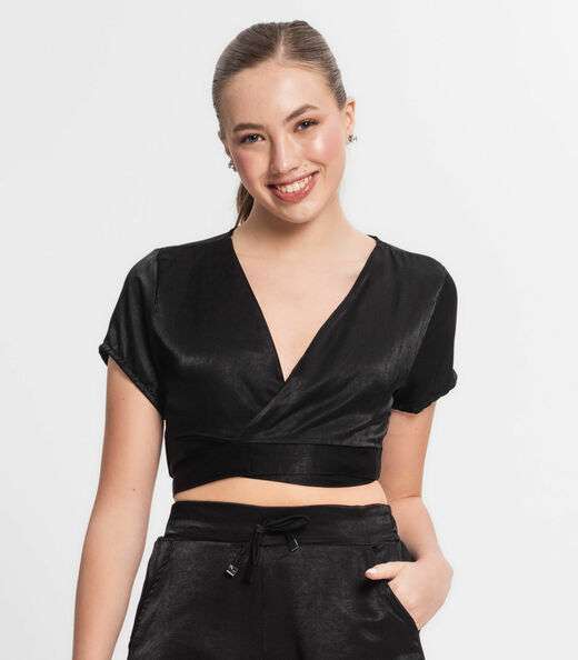 Blusa Cropped Juvenil Em Viscopoly Minty Preto