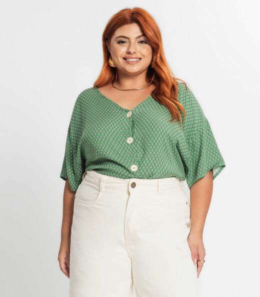 Image_Camisa Feminina Plus Size Estampada Secret Glam Verde