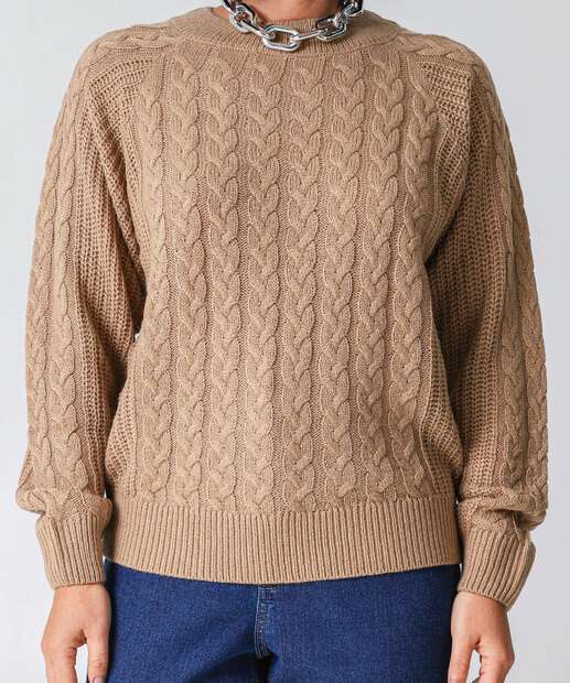 Suéter Feminino Trançado Textura Marisa Marrom