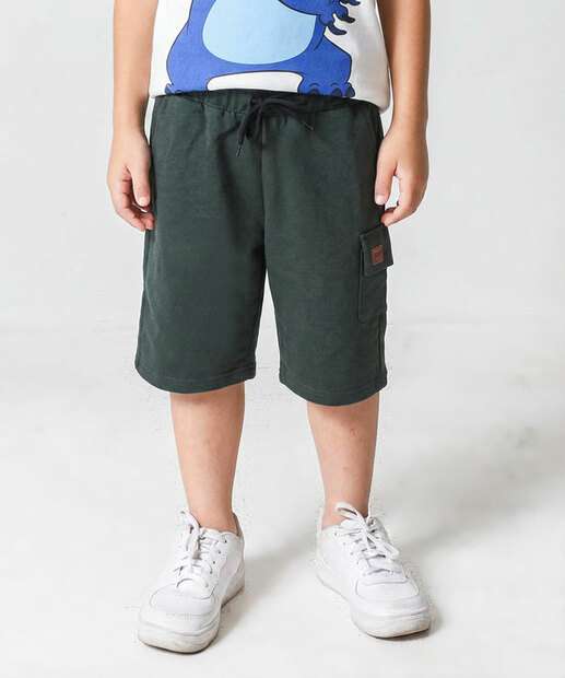 Bermuda Infantil Moletom Cargo Marisa Tam 4 a 10 Verde