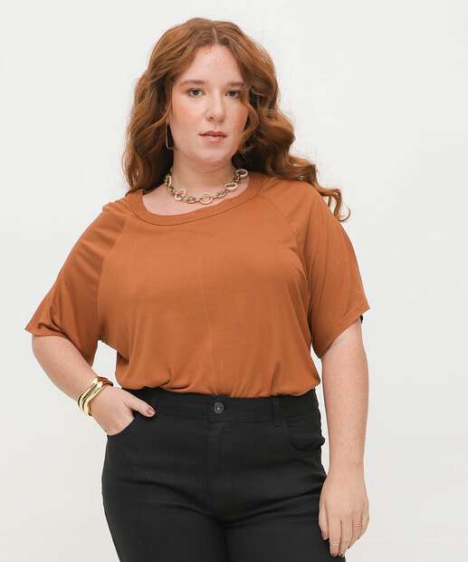 Blusa Plus Size Feminina Básica Manga Curta Marisa