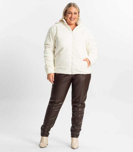 Jaqueta Com Capuz Feminina Plus Size Secret Glam Bege
