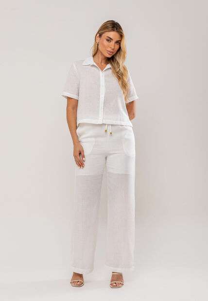 Conjunto Camisa Manga Curta e Calça Pantalona Branco Salvatore