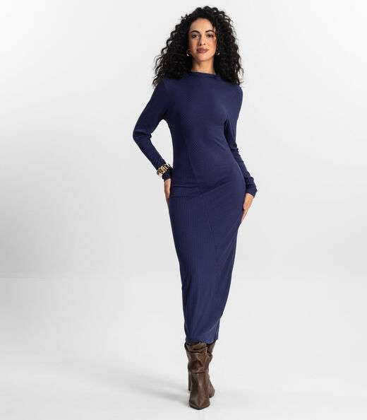 Vestido Manga Longa Feminino Rovitex Azul