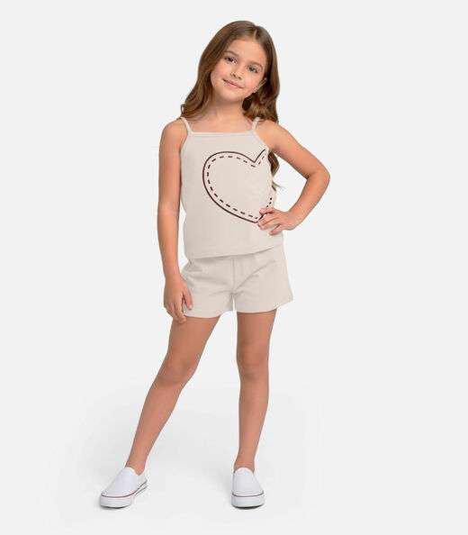 Conjunto Infantil Blusa e Shorts Feminino Select Bege