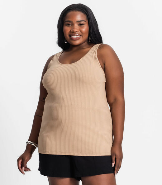 Regata Plus Size Em Ribana Canelada Secret Glam Marrom