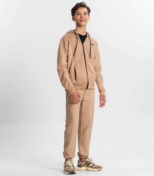 Jaqueta Juvenil Masculina Em Moletom Minty Marrom