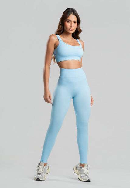 Conjunto Fitness Calça e Top Sem Costura Azul Salvatore