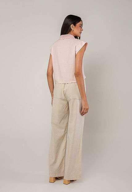 Blusa Alfaiataria Com Gola Em Renda E Bolso Decorado Rosa Salvatore