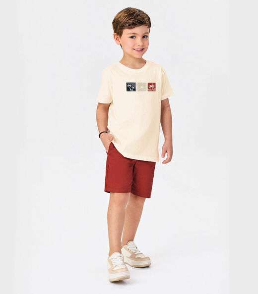 Conjunto Infantil Camiseta Com Bermuda Trick Nick Bege