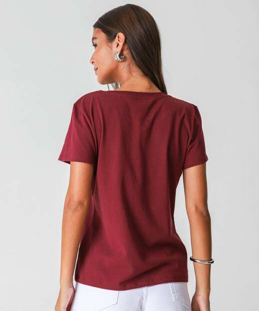 Blusa Feminina Manga Curta Snoopy Vinho