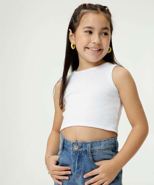 Blusa Infantil Cropped Regata Canelada Tam 4 a 10  