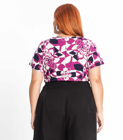 Blusa Manga Curta Feminina Plus Size Secret Glam Roxo