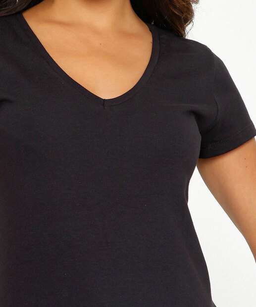 Blusa Feminina Básica Cotton Decote V Marisa