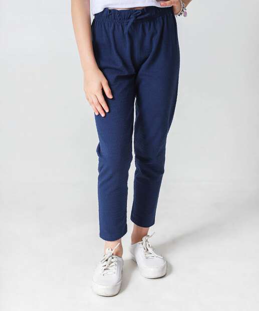 Calça Infantil Clochard Textura Marisa Tam 4 a 10 Azul