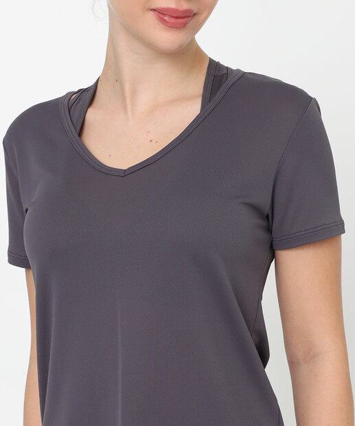 Blusa Feminina Fitness Básica Manga Curta Marisa Cinza