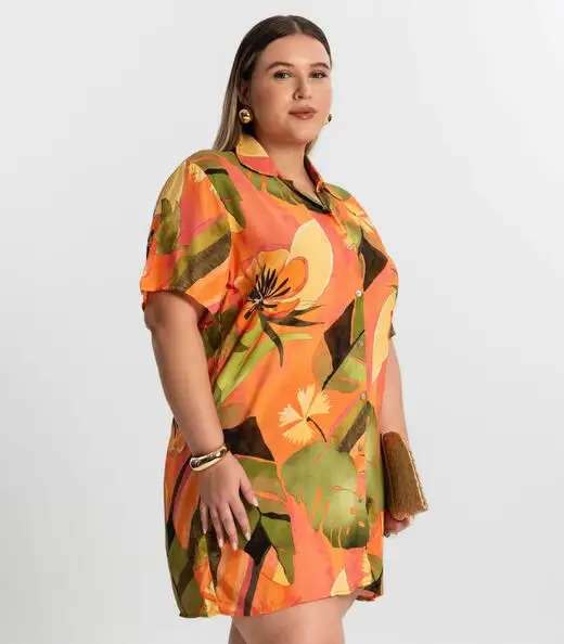 Vestido Chemise Curto Plus Size Secret Glam Laranja