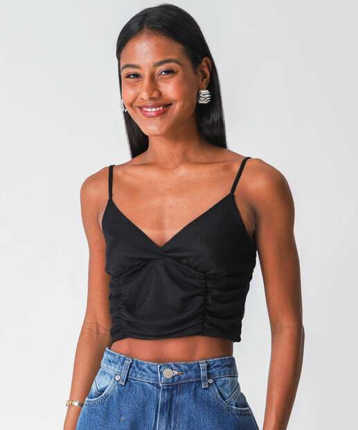 Image_Blusa Cropped Feminina Tule Alças Finas Marisa Preto