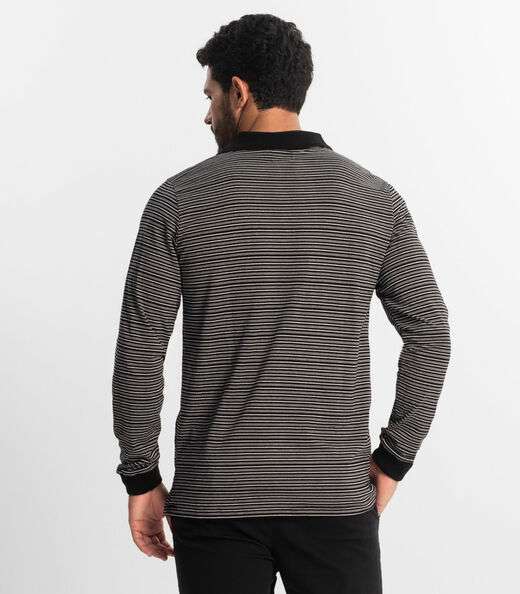 Camisa Polo Manga Longa Maquinetada Diametro Preto