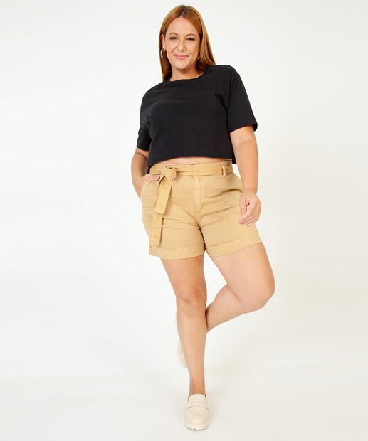 Short Plus Size Feminino Sarja Bolsos Sawary 