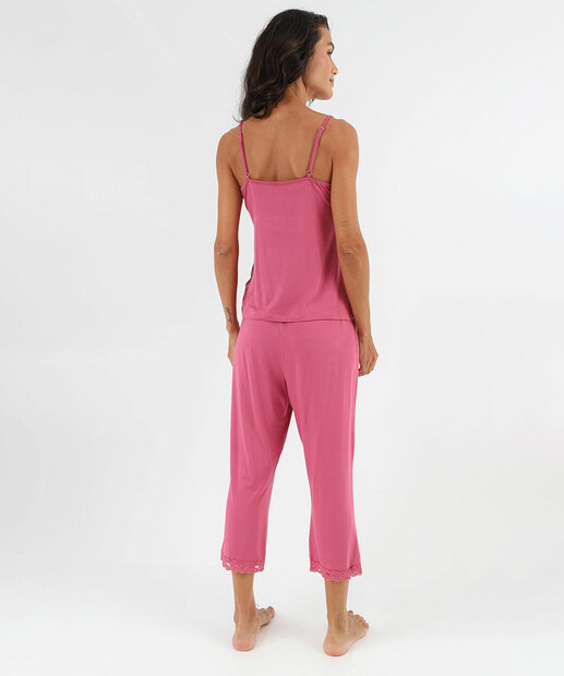 Pijama Feminino Longo Rosa com Renda Marisa
