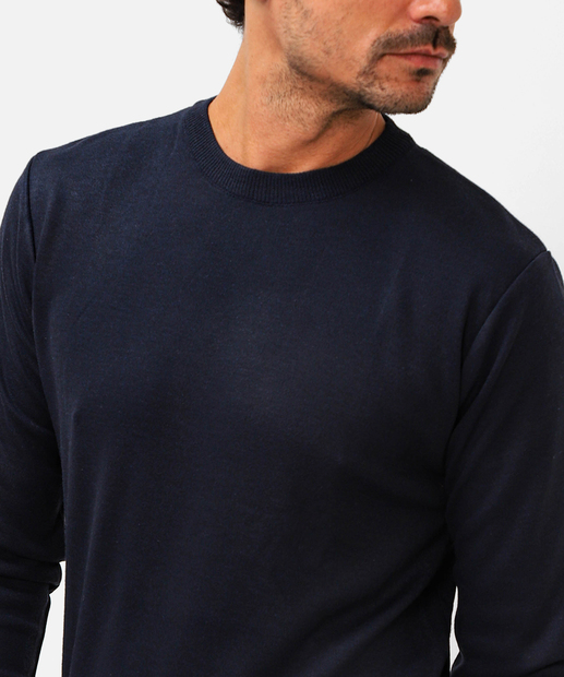 Suéter Masculino Tricô Básico Azul
