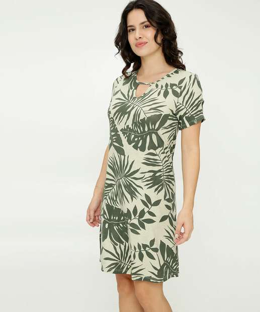 Vestido Feminino Viscolycra Folhas Manga Curta Marisa