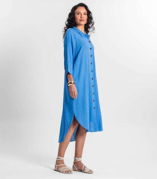Vestido Chemise Feminino Viscose Select Azul