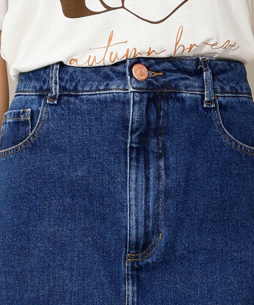 Saia Midi Feminina Jeans Bolsos Marisa