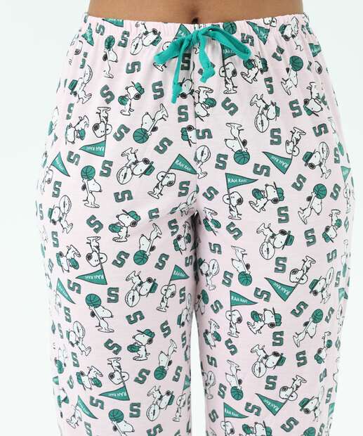 Pijama Feminino Manga Curta Snoopy Rosa