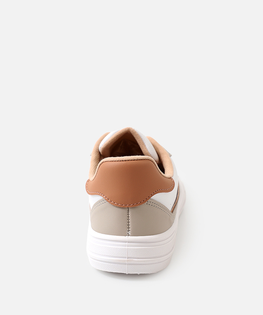 Tênis Casual Feminino Recortes Moleca Bege