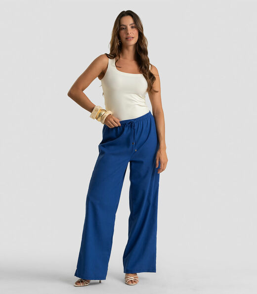Image_Calça Feminina Shape Pantalona Em Linho Dianna Azul