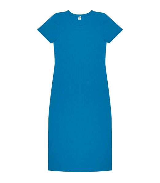 Vestido Midi Ribana Canelada Básico Rovitex Azul