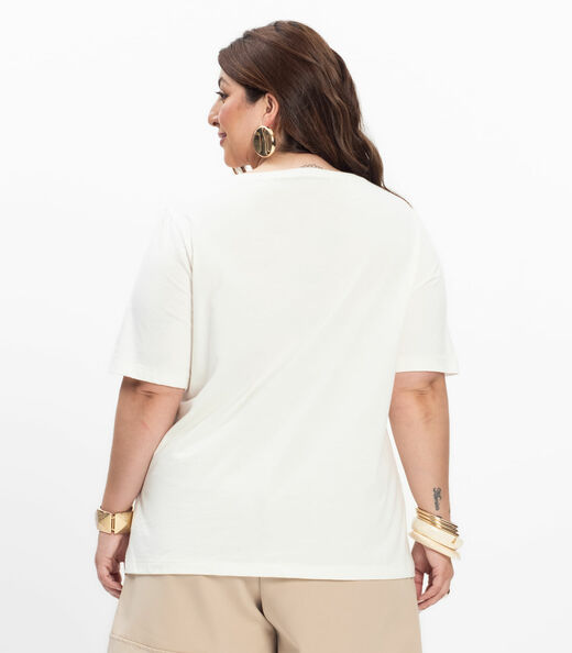 Camiseta Feminina Plus Size Secret Glam Bege