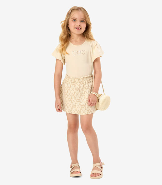 Conjunto Blusa Com Saia Infantil Rovi Kids Bege
