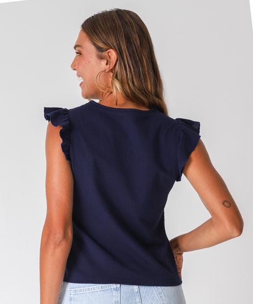 Blusa Feminina Babados Sem Manga Marisa Azul