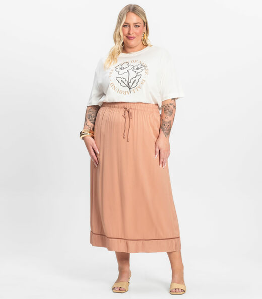 Camiseta Plus Size em Meia Malha Secret Glam Bege