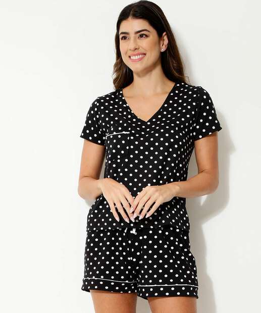 Pijama Feminino Estampa Poá Manga Curta Marisa
