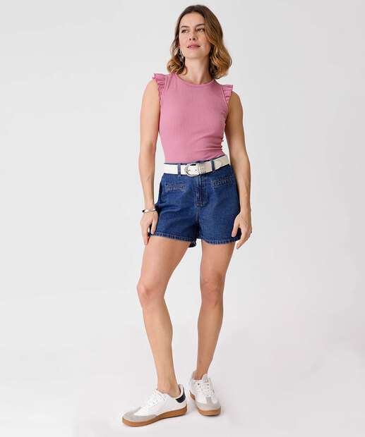 Blusa Regata Feminina Canelada Babado Marisa