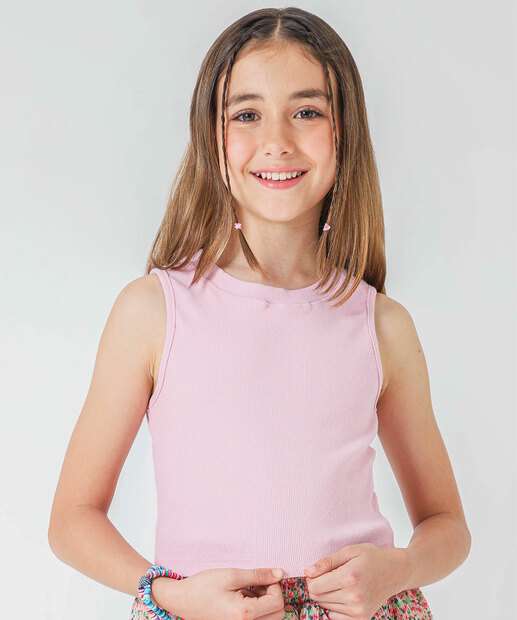 Blusa Juvenil Regata Canelado Marisa Tam 10 a 16 Rosa
