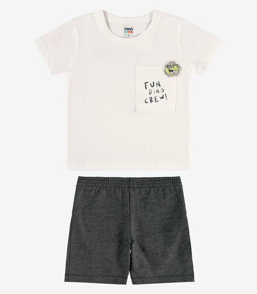 Conjunto Camiseta Com Bermuda Infantil Rovi Kids Bege