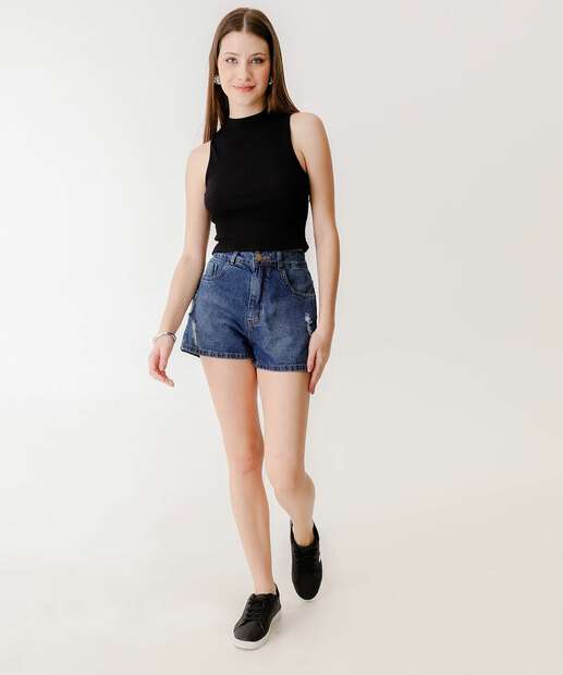 Short Jeans Feminino Bolsos Puídos
