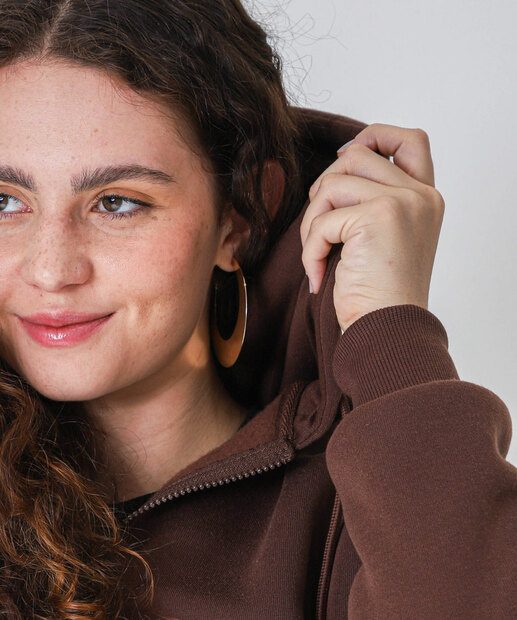 Casaco Feminino Cropped Moletom Flanelado Marisa Marrom