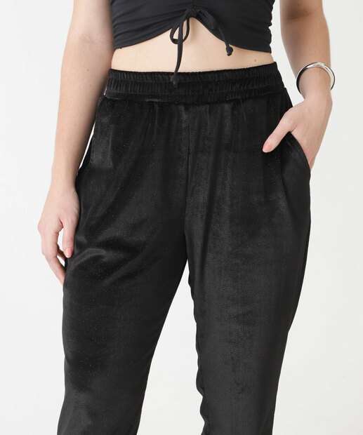 Calça Jogger Feminina Veludo Brilho Disparate